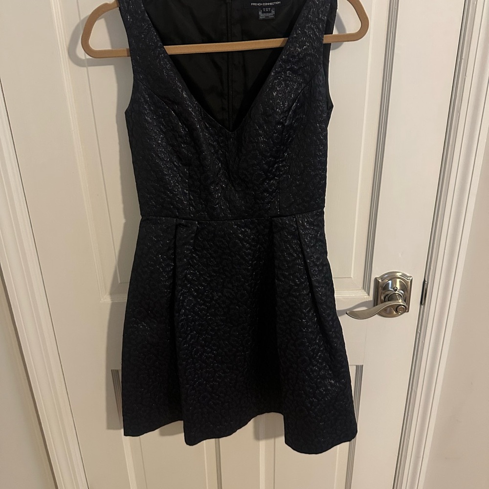 French Connection Navy & Black V-Neck Fit and Flare Mini Dress